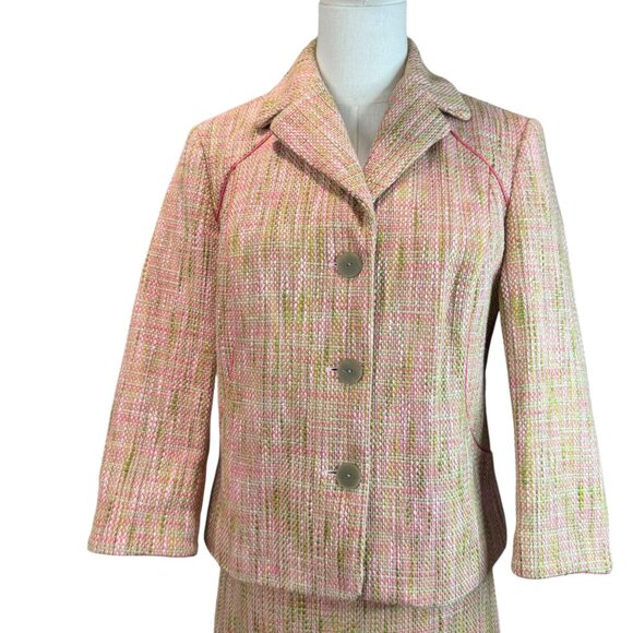 Sigrid Olsen 4P Two Piece Suit Pink Green Tweed Blazer Jacket & Skirt set - Picture 2 of 14